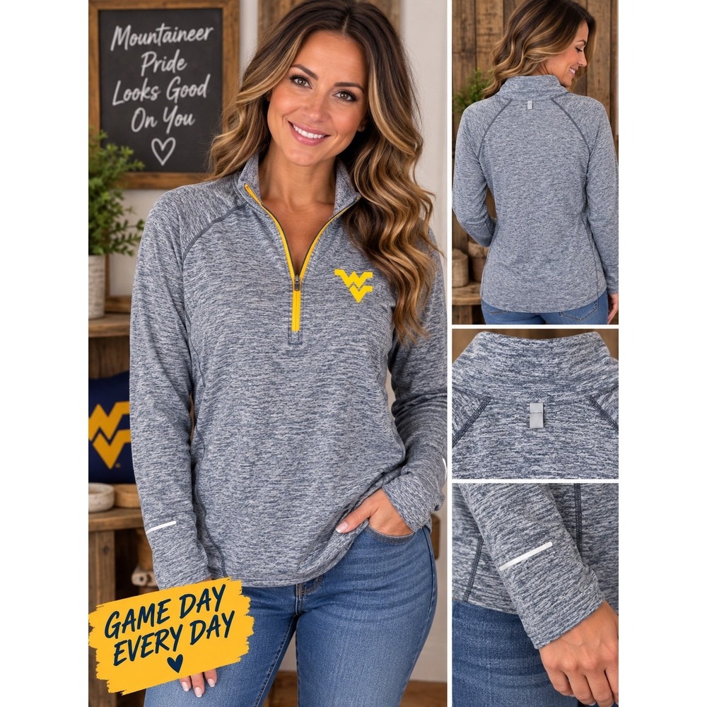 Nike WVU Mountaineers Women XXL Heather Gray Dri-FIT 1/4 Zip Pullover Jacket